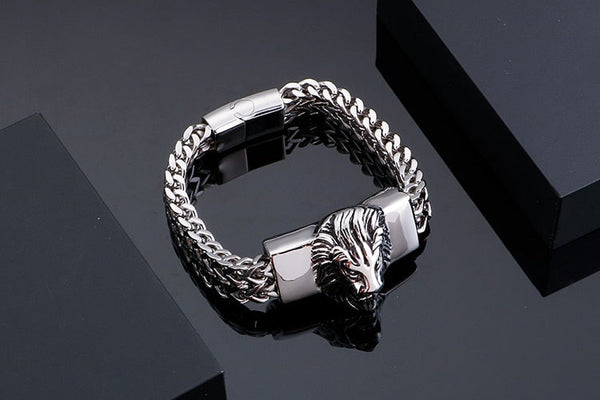 Lion Head Metal Bracelet Men 316L Stainless Steel 12MM Wide Snake Link Chain Charm Bracelets On Hand Bands Strap Jewellery  -  GeraldBlack.com
