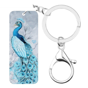 Long Acrylic Blue Rectangle Peapock Peafowls Bird Keychains Jewelry - SolaceConnect.com