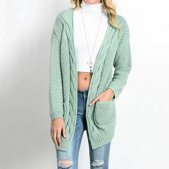 Long Cardigan Sleeve Autumn Winter Knitted Sweaters for Women  -  GeraldBlack.com