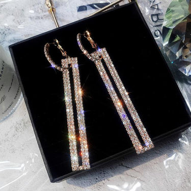 Long Geometric Rectangle Rhinestone Drop Earrings in Gold Silver Color - SolaceConnect.com
