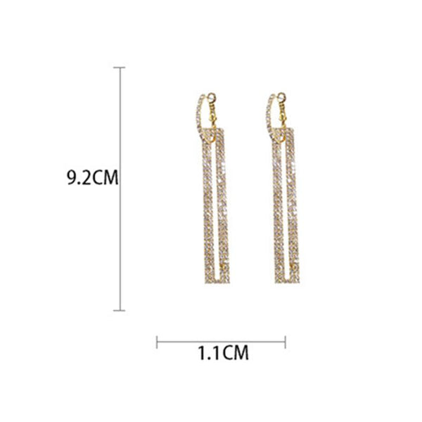 Long Geometric Rectangle Rhinestone Drop Earrings in Gold Silver Color - SolaceConnect.com