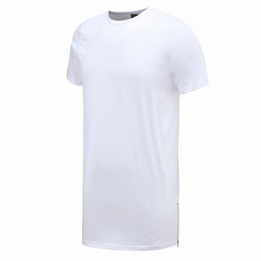 Long Size Black Men's Hip Hop Short Sleeve Casual T-Shirt with Zipper - SolaceConnect.com