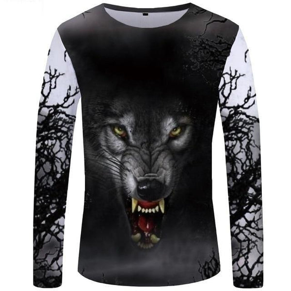 Long Sleeve Black Hip Hop Animal T-Shirt for Men with O-Neck - SolaceConnect.com