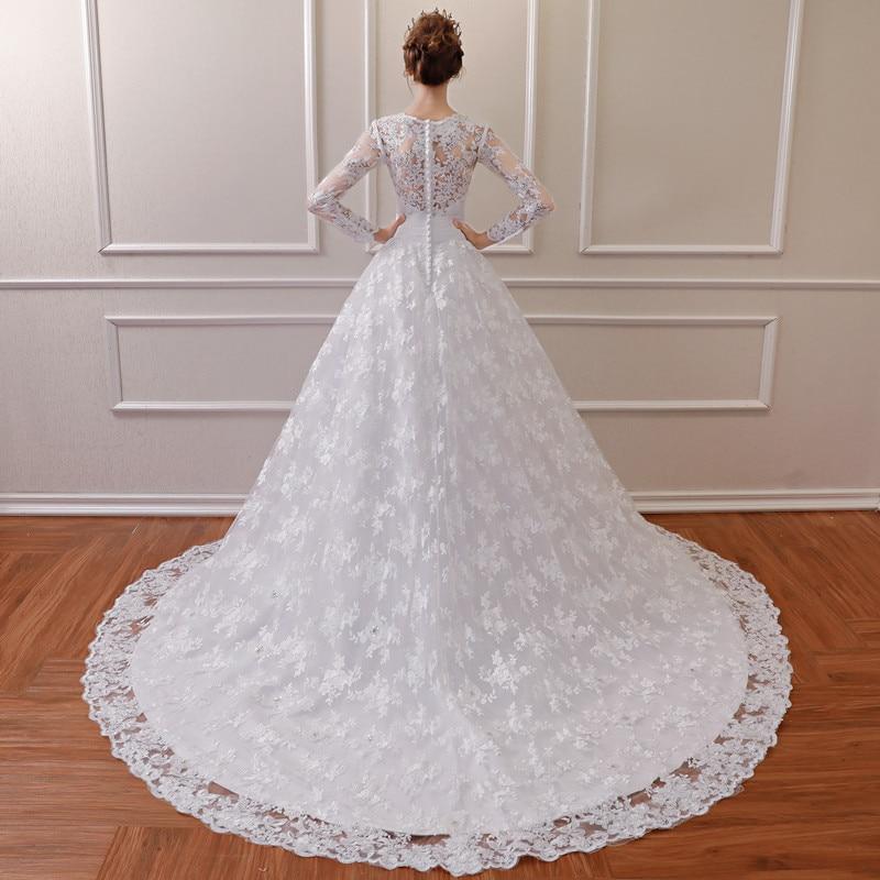 Long Sleeve Luxury Train Sexy Lace Wedding Dress with Flowers  -  GeraldBlack.com