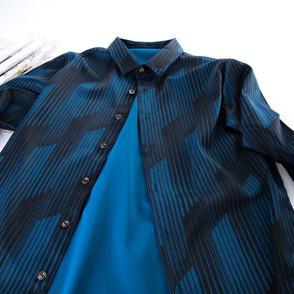 Long Sleeve Men Social Shirt Streetwear Casual Striped Shirts Dress Mens Slim Regular Fit Clothes Fashions  -  GeraldBlack.com