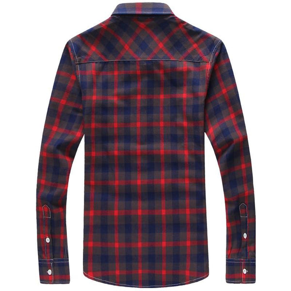Long Sleeve Plaid Checkered Button Down Men’s Casual Shirt in Plus Size - SolaceConnect.com
