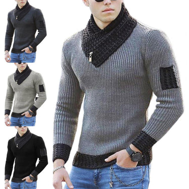 Long Sleeve Scarf Collar Turtleneck Sweater Men Streetwear Autumn Soft Color Block Slim Male Knit  -  GeraldBlack.com