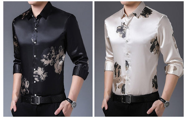 Long Sleeve Social Shirt Spring Streetwear Casual Floral Dress Mens Slim Regular Fit Clothes Fashions  -  GeraldBlack.com