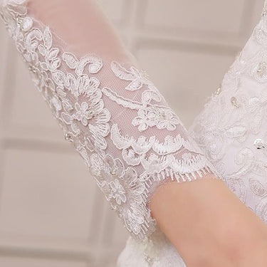 Long Sleeve V-Neck Sexy Mermaid Lace Wedding Dress with Beaded Appliques - SolaceConnect.com