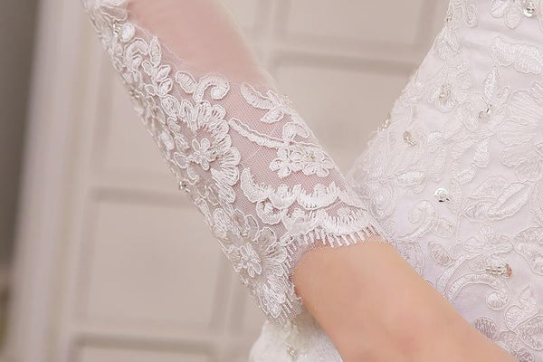 Long Sleeve V-Neck Sexy Mermaid Lace Wedding Dress with Beaded Appliques - SolaceConnect.com