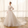 Long Sleeve with Button Crystal Bridal Wedding Gowns with Court Train - SolaceConnect.com