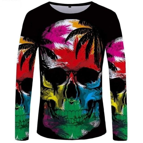 Long Sleeved Clothing Skull Tee Punk 3D Print Motorcycle T-Shirts - SolaceConnect.com