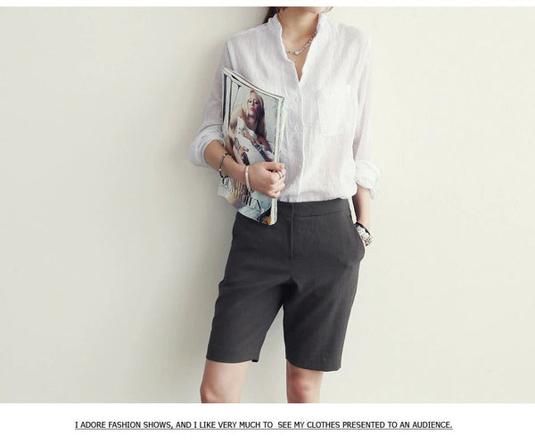 Long-Sleeved White Linen Korean Casual Female Blouse Tops for Autumn  -  GeraldBlack.com