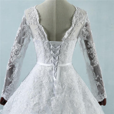 Long Sleeves Plus Size White Bridal Wedding Dress with Lace Up Corset - SolaceConnect.com