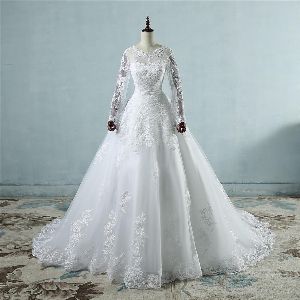 Long Sleeves Plus Size White Bridal Wedding Dress with Lace Up Corset  -  GeraldBlack.com