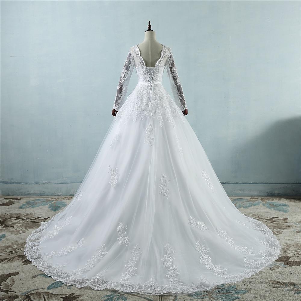 Long Sleeves Plus Size White Bridal Wedding Dress with Lace Up Corset  -  GeraldBlack.com