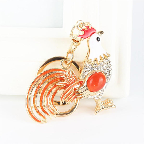 Long Tail Cock Rooster Crystal Rhinestone Charm Pendant Purse Bag Key Chain - SolaceConnect.com