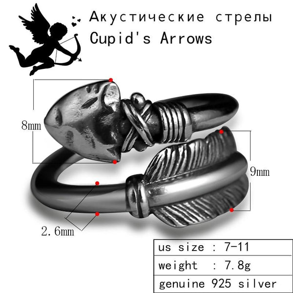Love Cupid's Arrows Big Black Genuine 925 Silver Adjustable Ring for Men - SolaceConnect.com
