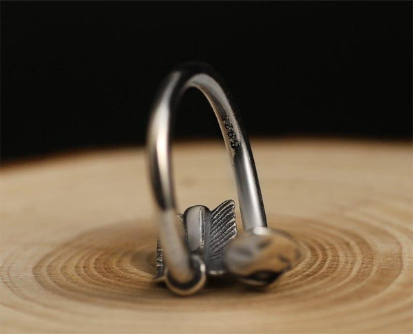 Love Cupid's Arrows Big Black Genuine 925 Silver Adjustable Ring for Men - SolaceConnect.com