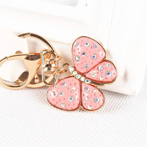 Lovely Cute Pink Butterfly Crystal Pendant Key Chain Ring for Handbag - SolaceConnect.com