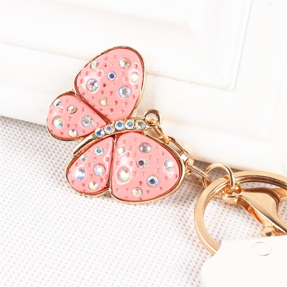 Lovely Cute Pink Butterfly Crystal Pendant Key Chain Ring for Handbag - SolaceConnect.com