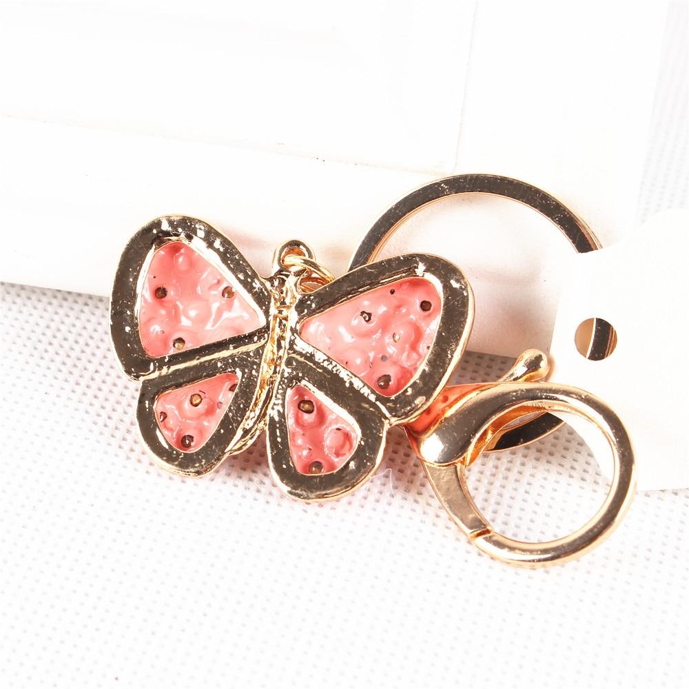 Lovely Cute Pink Butterfly Crystal Pendant Key Chain Ring for Handbag  -  GeraldBlack.com