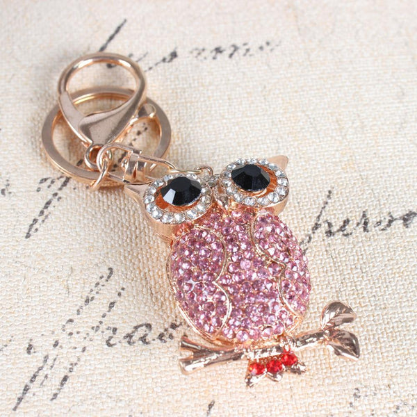 Lovely Owl Branch Cute Crystal Charm Purse Pendant & Party Key Chain  -  GeraldBlack.com