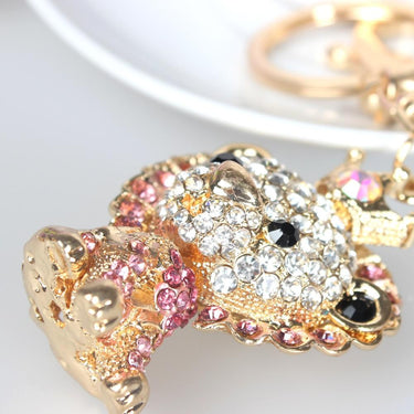Lovely Pink Crowned Lion King Rhinestone Crystal Fashion Purse & Key Chain - SolaceConnect.com