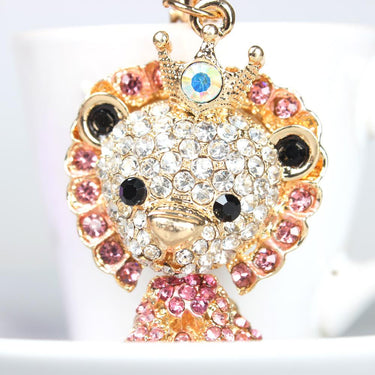 Lovely Pink Crowned Lion King Rhinestone Crystal Fashion Purse & Key Chain  -  GeraldBlack.com