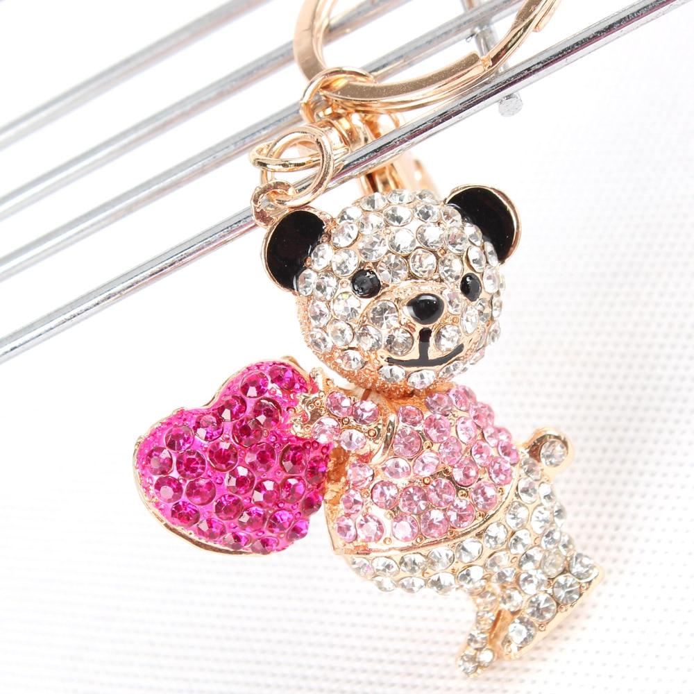 Lovely Sweet Love Heart Bear Crystal Pendant Keychain for Purse HandBag - SolaceConnect.com