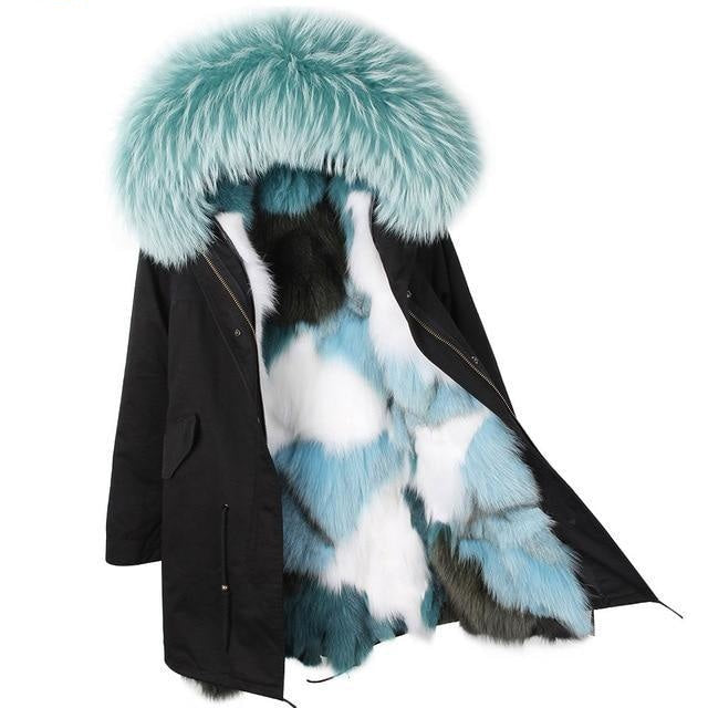 Luxurious Large Raccoon Fur Collar Hooded Fashion Coat For Women  -  GeraldBlack.com