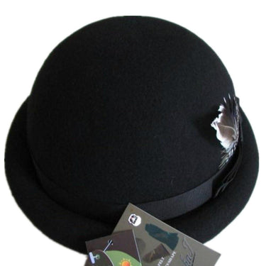 Luxurious Stingy Brim Bowler Wool Felt Black Color Hat for Women - SolaceConnect.com