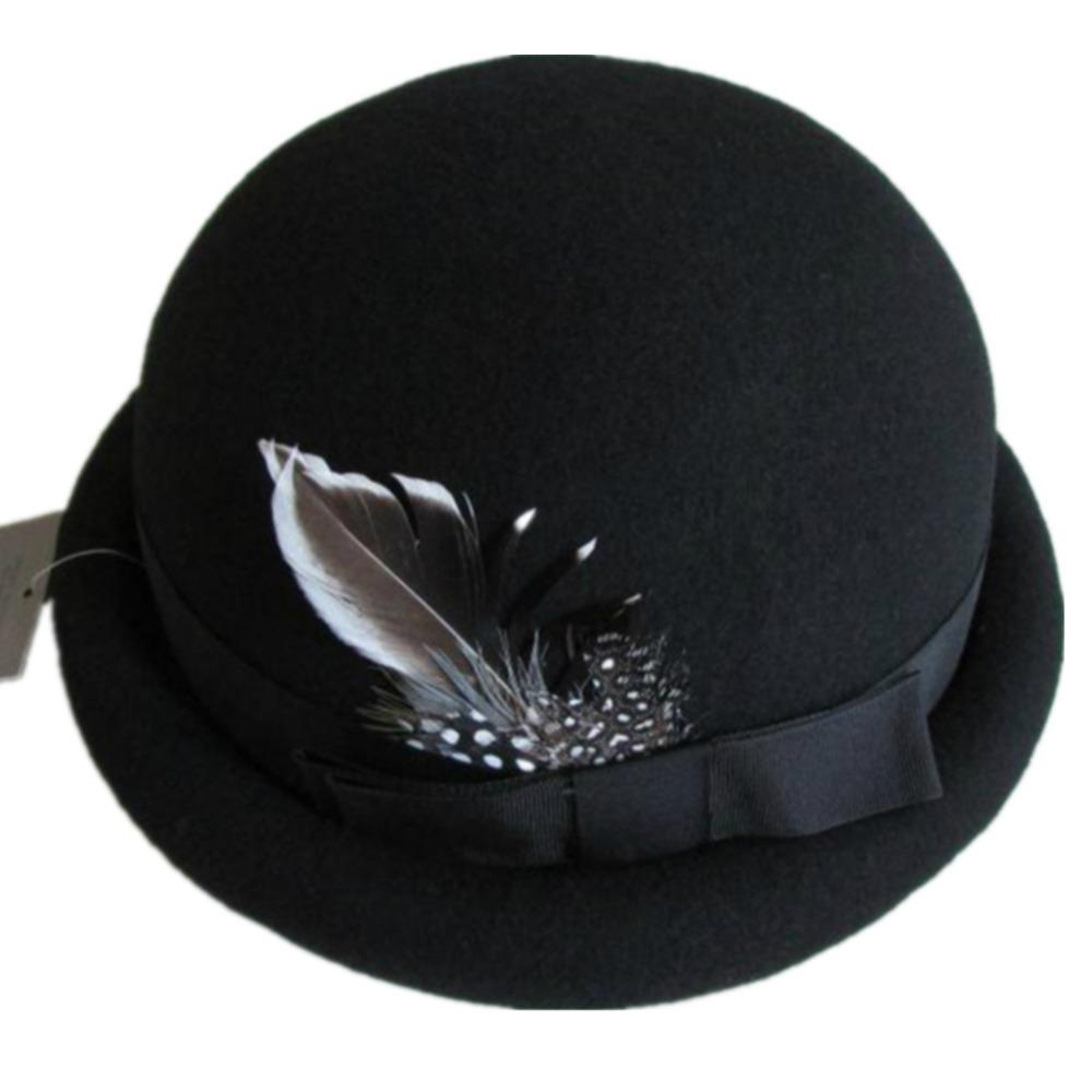 Luxurious Stingy Brim Bowler Wool Felt Black Color Hat for Women  -  GeraldBlack.com