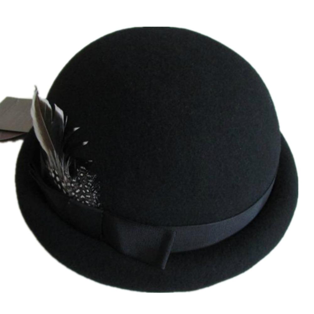 Luxurious Stingy Brim Bowler Wool Felt Black Color Hat for Women  -  GeraldBlack.com