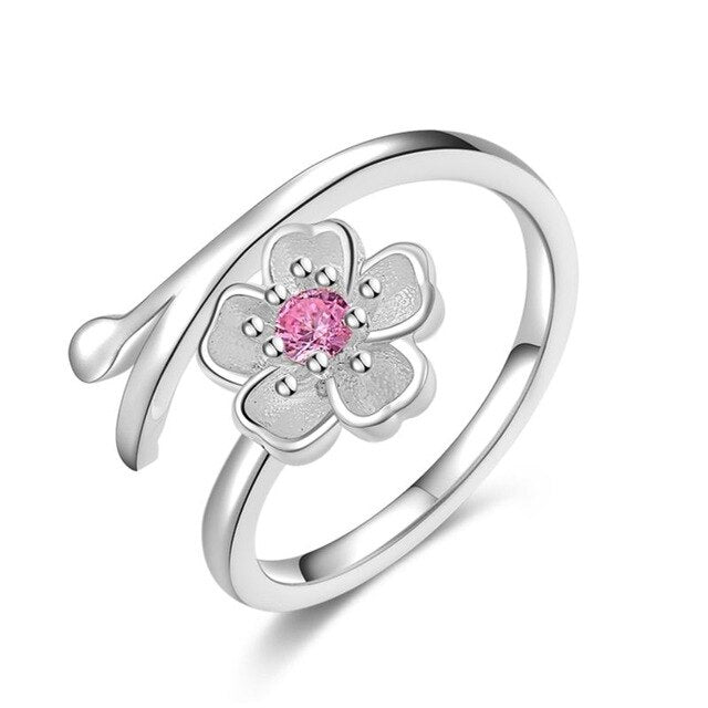 Luxury Adjustable Cherry Blossom Zircon Engagement Wedding Rings for Women - SolaceConnect.com