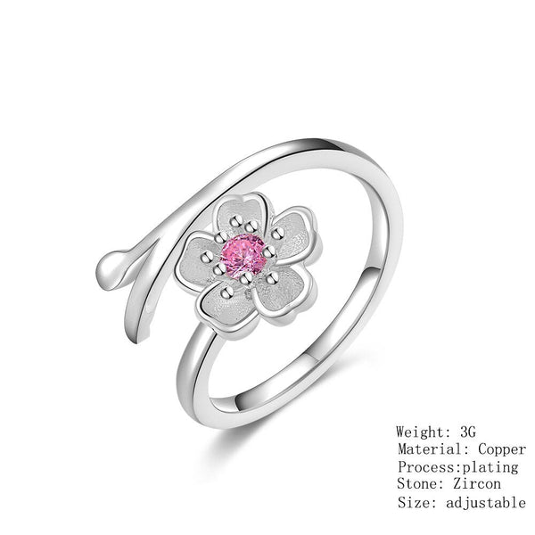 Luxury Adjustable Cherry Blossom Zircon Engagement Wedding Rings for Women - SolaceConnect.com