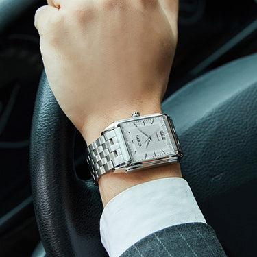 Luxury Automatic Men Business Self-Wind Mechanical Wristwatches CIRNI Rectangle Stainless Steel Calendar Clocks  -  GeraldBlack.com