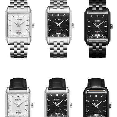 Luxury Automatic Men Business Self-Wind Mechanical Wristwatches CIRNI Rectangle Stainless Steel  -  GeraldBlack.com