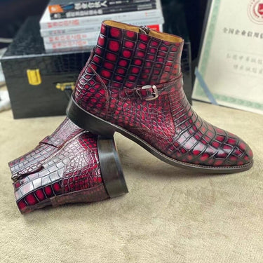 Luxury British Style Crocodile Skin Pattern Welted Ankle Boots  -  GeraldBlack.com