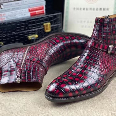 Luxury British Style Crocodile Skin Pattern Welted Ankle Boots  -  GeraldBlack.com