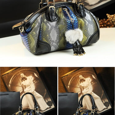Luxury Cowhide Leather Women Tassel Serpentine Dumpling Portable Tote Shoulder Handbag  -  GeraldBlack.com