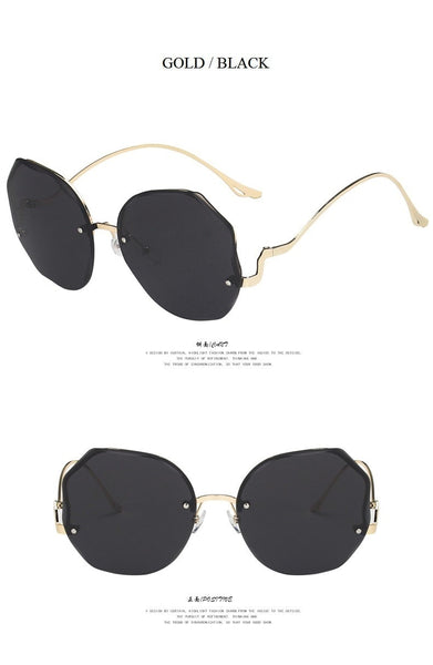 Luxury Crystal Cutting Oversized Design Rimless Sunglasses for Women - SolaceConnect.com