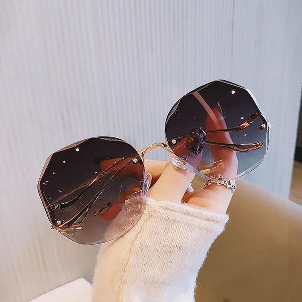 Luxury Crystal Cutting Oversized Design Rimless Sunglasses for Women  -  GeraldBlack.com