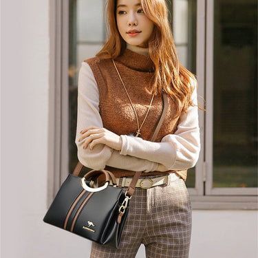 Luxury Designer Crossbody Bag 3 Layers Handbag Purse Female Genuine Leather Shoulder Totes Sac  -  GeraldBlack.com