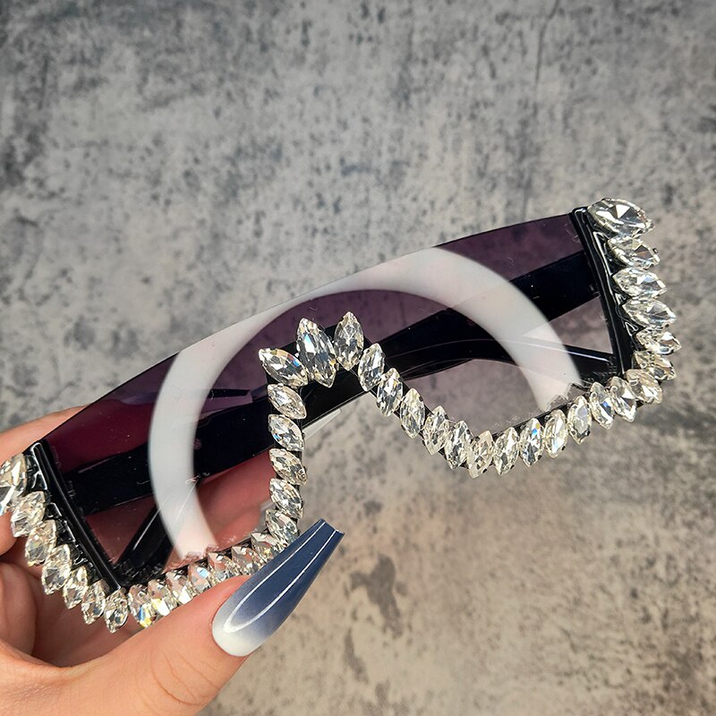 Luxury Designer Diamond Sunglasses One Picece Haft Frame Vintage Sun Glasses For Women Style Eyewear  -  GeraldBlack.com