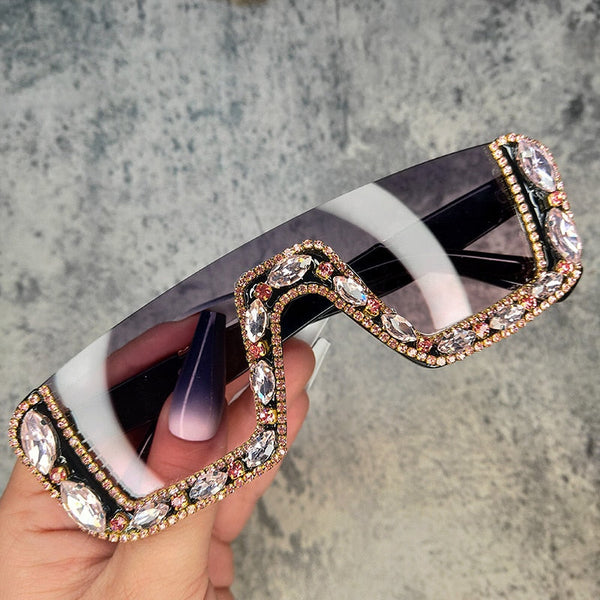 Luxury Designer Diamond Sunglasses One Picece Haft Frame Vintage Sun Glasses For Women Style Eyewear  -  GeraldBlack.com