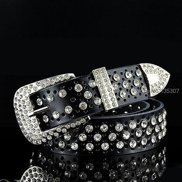 Luxury Designer Genuine Leather Fashion Rhinestone Belts for Women - SolaceConnect.com