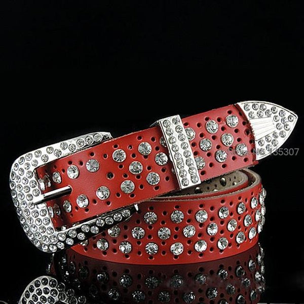 Luxury Designer Genuine Leather Fashion Rhinestone Belts for Women - SolaceConnect.com