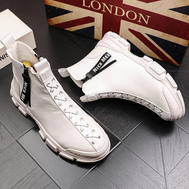 Luxury designer male warm leather fashion high top  Korean version trend youth shoes cowboy  b54  -  GeraldBlack.com