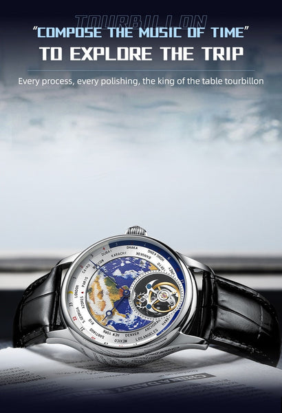 Luxury Earth Enamel Dial Flying Tourbillon Movement Men Watch Sapphire Mechanical Watch Business  -  GeraldBlack.com